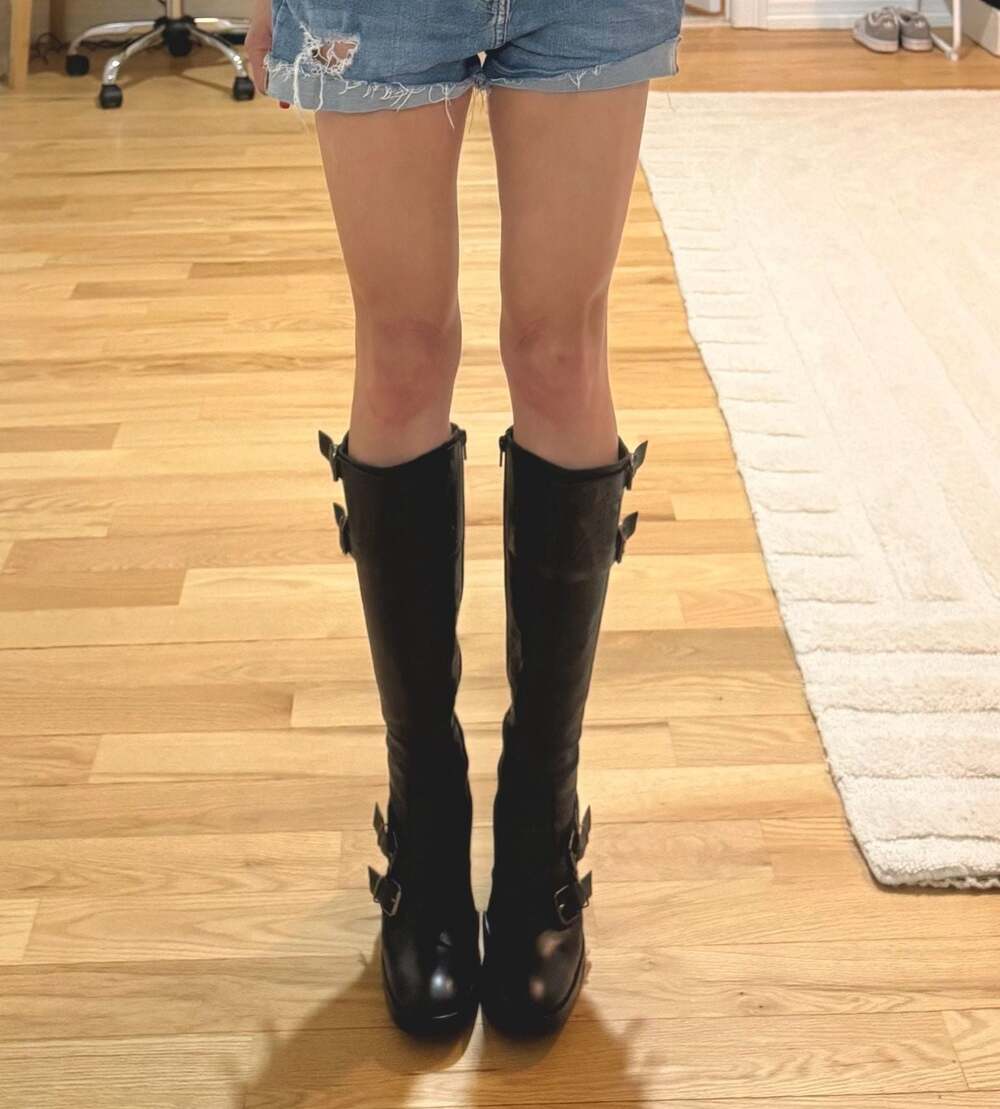 Pane Tulipani Black Leather Knee-High Platform Boots